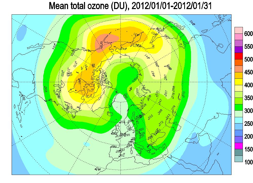 En los siguientes mapas se puede ver la distribución de la capa de Ozono en el Hemisferio Norte durante