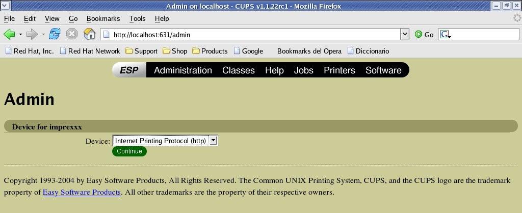 3A.4.- En la finestra Device for imprexxx, seleccionar com Device l'opció Internet Printing Protocol (http). 3A.