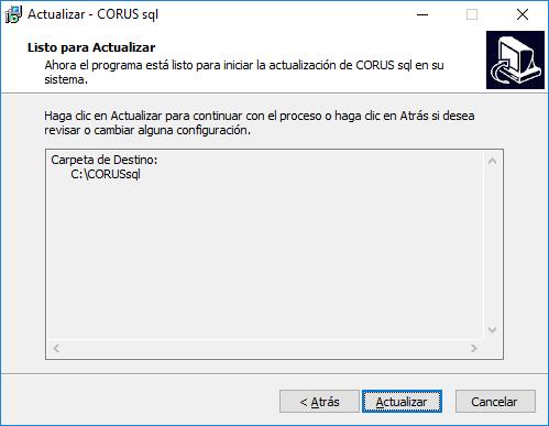 El proceso de actualización creara una carpeta llamada OLDant7XX dentro de la carpeta de instalación de CORUS donde hará una copia de seguridad de los ficheros que va a sustituir.