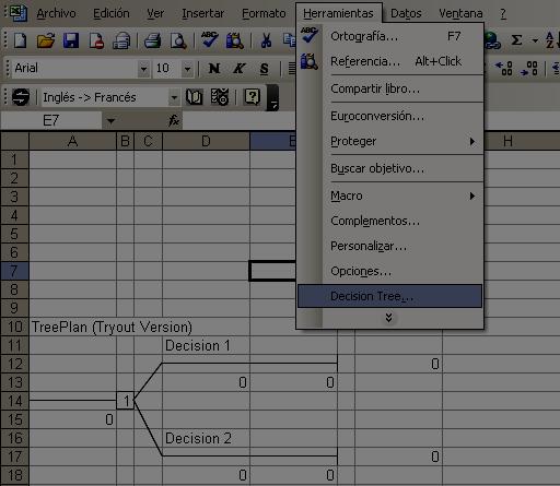 Anexo 2. Creación del árbol de decisión utilizando la aplicación Treeplan de Excel.