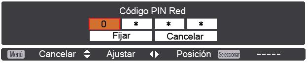 Capítulo 4 Configuraciones de LAN alámbrica Código PIN Red El Código PIN Red sirve para restringir el acceso de las redes al proyector.
