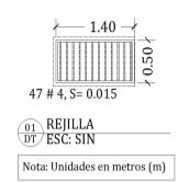 ESQUEMA BOCATOMA DIMENSIONES (Datos tomados Visita de Campo) REJILLA Barras B= LBRUTA = Inclinación 0.5 m 1.4 m 0.0 m Tipo de Varilla Número total Diámetro Redonda 47 0.0127 m LNETA = 0.