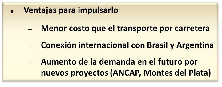 Infraestructura Ferroviaria Desequilibrio entre el crecimiento de la producción en Uruguay y la capacidad de transportar carga por el modo ferroviario Nivel de carga por debajo del año 1948 Del total