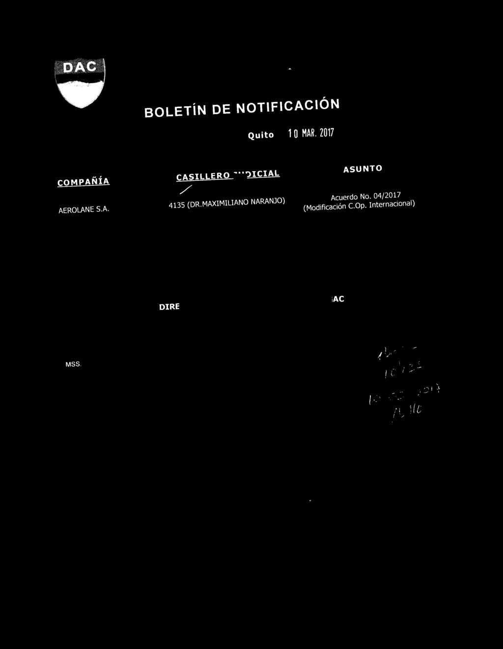 BOLETiN DE NOTIFICACION Quito 1 0 MAR.