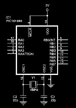 EjercicioPic_0_a.- Si tenemos un cristal de cuarzo de 4MHZ y condensadores de 22pF, monta el siguiente circuito en tu placa Aristón.