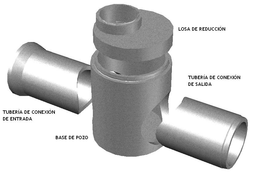 INSTALACIÓN DE PIEZAS El conjunto de base de pozo, losa de reducción y tuberías de conexión para estas dimensiones: base de pozo de Ø1800 y tubería de hormigón Ø1200 son como se representan en la