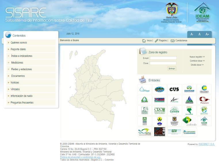 SUBSISTEMA DE INFORMACIÓN SOBRE CALIDAD DEL AIRE - SISAIRE Forma parte del Acceso para usuarios http://www.sisaire.gov.