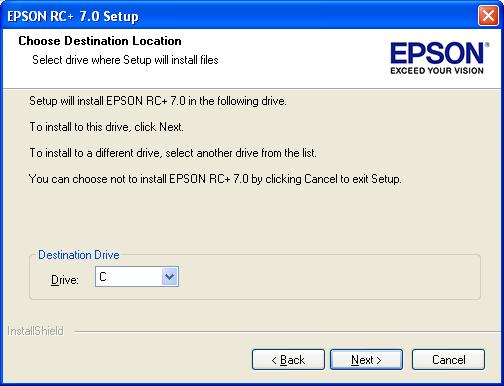 NOTA (4) Seleccione la unidad en la que desea instalar el software EPSON RC+ 7.