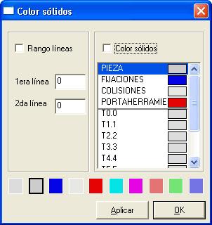 Cambiar los colores de las herramientas y la pieza Para modificar los colores de las herramientas y de la pieza, seleccionar la opción Color Sólidos, del menú Opciones.