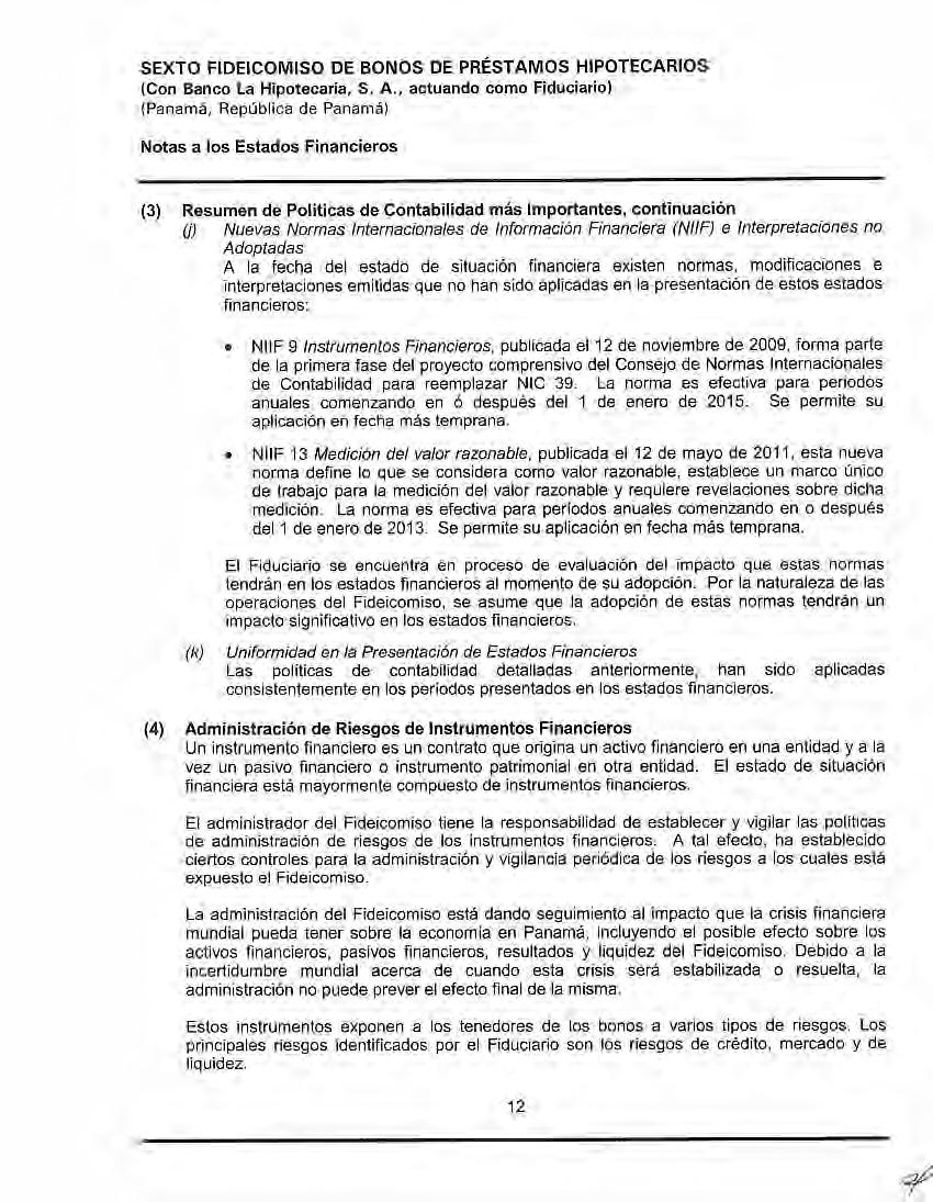 SEXTO FIDEICOM ISO DE BONOS DE PRÉSTAMOS HIPOT ECARIOS (Con Banco La Hipotecaria, S. A.