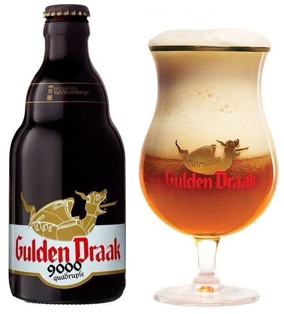 Cerveza Gulden Draak Quadruple Descripción: La Gulden Draak 9000 Quadruple tiene un color dorado profundo entre ambarino y rubio que al verter en su copa presenta una