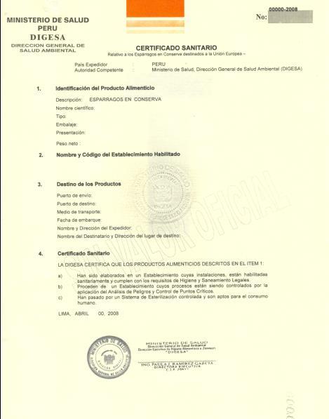 Medidas de seguridad que cuenta el certificado sanitario de exportación SELLO DE AGUA