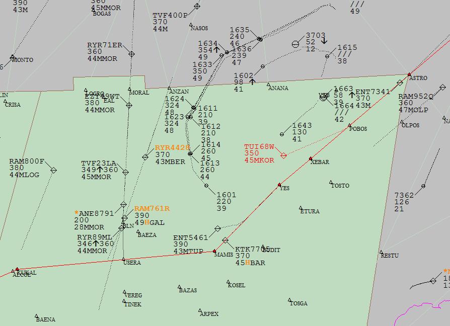 13:30:34.- Sector NO1 instruye a la Aeronave 1: Fly direct MAMIS due to military activity in Delta 98. Y seguidamente la instruye: Turn rig.turn left direct MAMIS. 13:30:34.