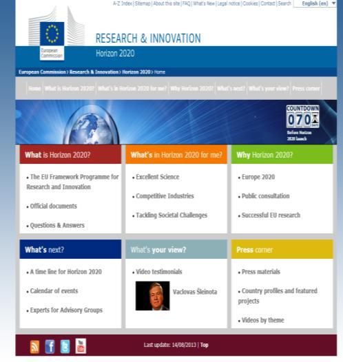 Horizonte 2020 -Website informativa: http://ec.europa.