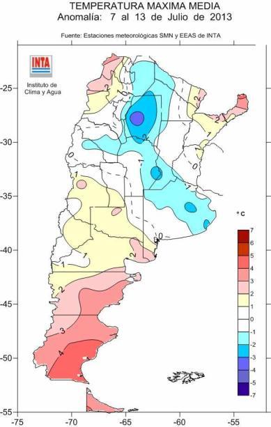 Anomalías negativas se registraron sobre Buenos Aires (norte y este), Sta. Fe (sur), Córdoba (este y norte) y Santiago del Estero (Fig. 5). Fig.
