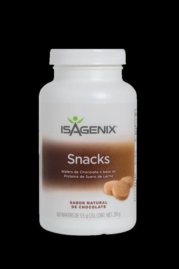 Meriendas y mini snacks Isagenix Snacks QUÉ Un wafer masticable y nutritivo que te ayuda a manejar los antojos, a lo largo del día, y es un complemento en los días de IsaCleanse.