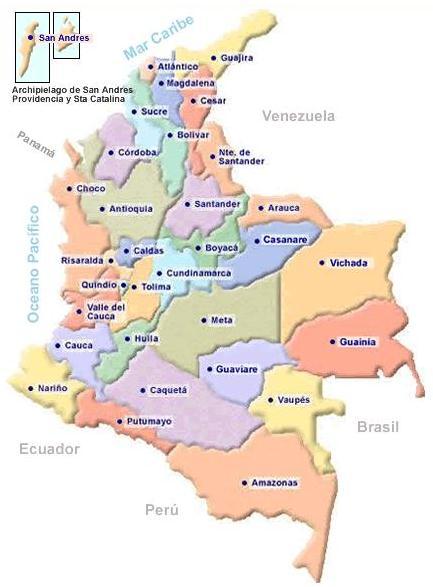 El mapa de Colombia muestra la división política del país. Consulta los aspectos que se piden a continuación.