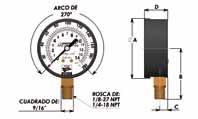 Dimensiones generales para manómetros de 2, 2-1/2 y 3 1/2 Alcance de medición de presión Vacuómetros Rango de presión Intervalo Subdivisiones