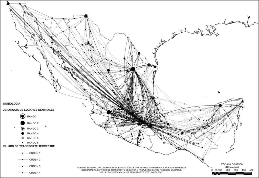 2. México: País Urbano-Metropolitano Los flujos de transporte terrestre en el Sistema Urbano Nacional (SUN) muestran: - Tendencia a la híperconcentración económica y de población en la REGIÓN CENTRAL