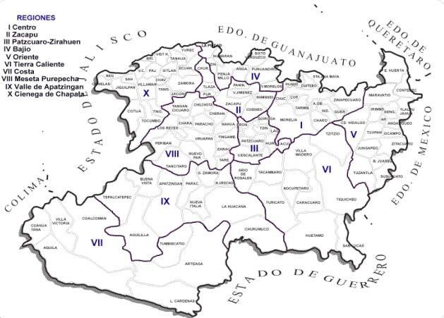 Mapa 1: División Geoestadística Municipal. Michoacán, 1997. Figura 18. División geoestadística de las 10 regiones del estado de Michoacán de Ocampo. 3.1.2.