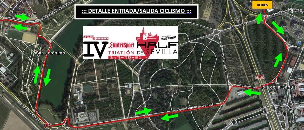 CICLISMO La salida-entrada de Sevilla del sector ciclista lo realizaremos por el interior del Parque del Alamillo y Paseo del Río Guadalquivir.
