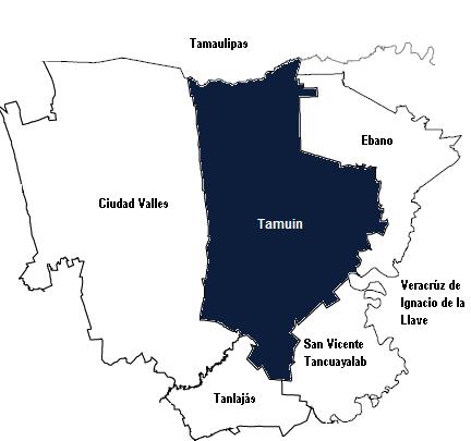 Descripción del Municipio El municipio de Tamuín pertenece a la región huasteca del estado de San Luis Potosí, limita al norte con el estado de Tamaulipas, al este con Ébano, al oeste con Ciudad