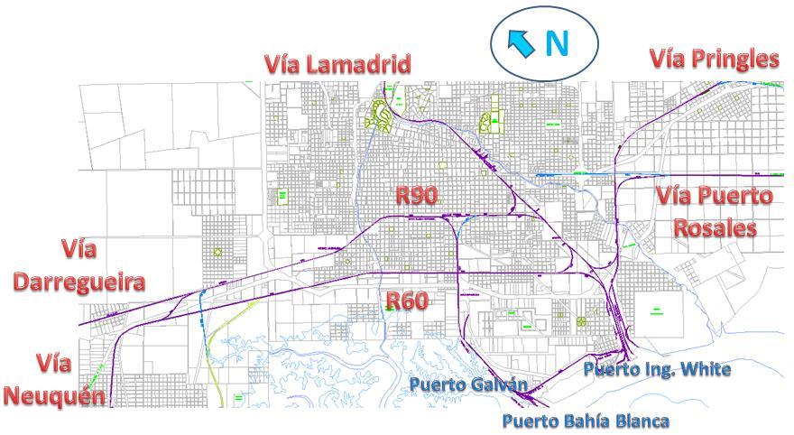 Para ello se propone transferir el creciente volumen de tráfico ferroviario de cargas del ramal R90, pasante por el ejido central de la ciudad de Bahía Blanca, a la traza paralela existente R60;