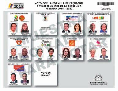 Imagen 4: Tarjeta electoral para elección de presidente de 2018-2022 En dicha tarjeta electoral puede identificarse claramente el logo, nombres de fórmulas presidenciales y otros datos de interés de