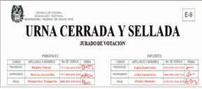 Imagen 5: Formulario E-9 Adhesivo de Urna Cerrada y Sellada La cinta o los sellos (formulario E-9) serán firmados por los jurados de votación únicamente para mostrar que han autorizado el uso de la
