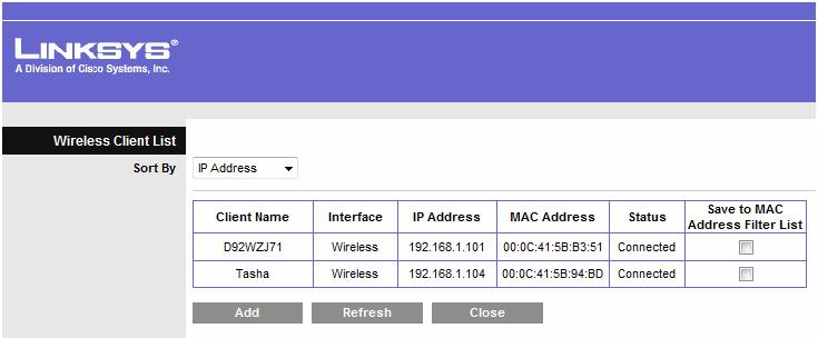 c. La siguiente pantalla le permite identificar qué direcciones MAC pueden acceder a la red inalámbrica.
