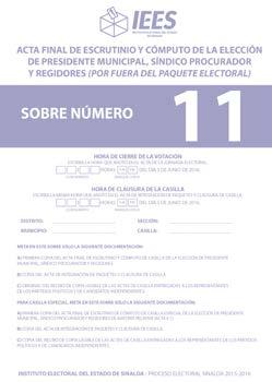Copia del recibo de copia legible de las actas de casilla entregadas a los representantes de partido político y candidatos