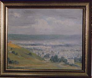 Paisaje: Vista de Barcelona desde La Pineda, firma en el ángulo inferior izquierdo, 1943, 20.5 x 25.