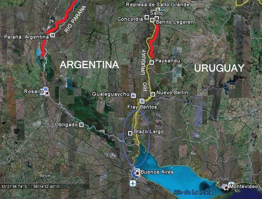 Figura 5.1. Ubicación de las estaciones de muestreo y/o aforos en los ríos Uruguay y Paraná.