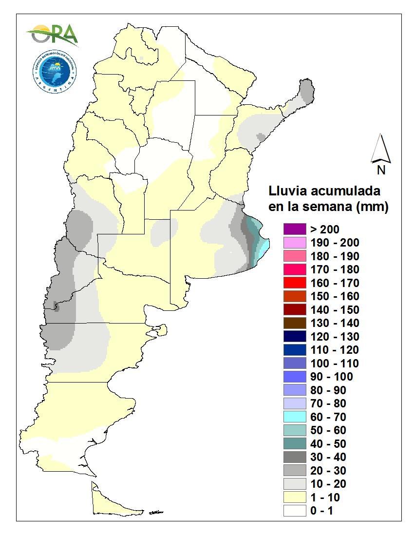 En la provincia de Corrientes y en Misiones se registraron precipitaciones del orden de 20-30mm, que si bien no son abundantes, son relevantes por el estado de reservas excesivas dominante.