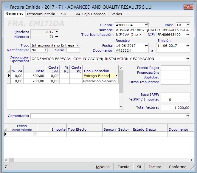 Ventana Registro IVA Facturas Emitidas En la ventana del registro de las facturas Emitidas también se ha incluido nuevos campos para ser compatible con el sistema SII.