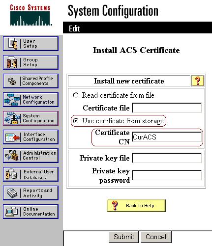 3. Seleccione Use Certificate from storage (Usar certificado desde almacenamiento).