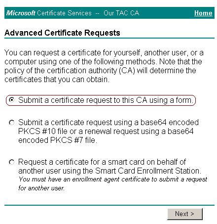 5. Configure las opciones de certificado.