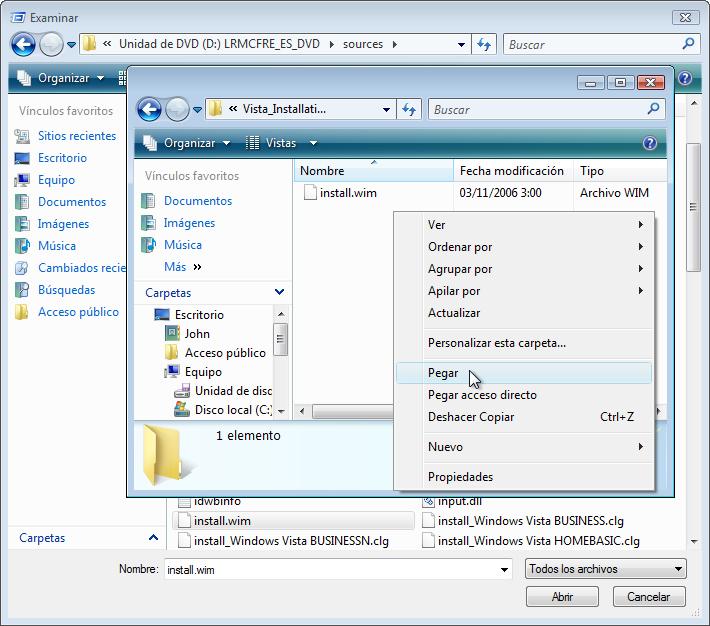 Paso 3 En el directorio raíz de la unidad C:, cree una carpeta con el nombre Vista_Installation. Por ejemplo: C:\Vista_Installation. Inserte los medios de Windows Vista en la unidad correspondiente.