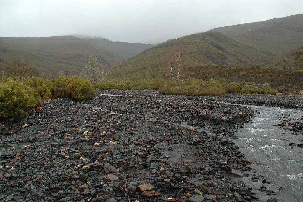 Foto 5: El arroyo de Niarellos baja a menudo cargado de gravas y gravillas y las deposita al llegar a este fondo de valle.