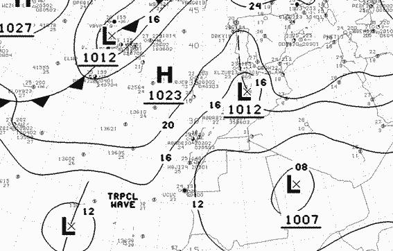50 Situación sinóptica: 5 de septiembre a las 0 h UTC Depresiones centradas en la costa noroeste de Marruecos y al este de Mauritania, y el anticiclón Atlántico