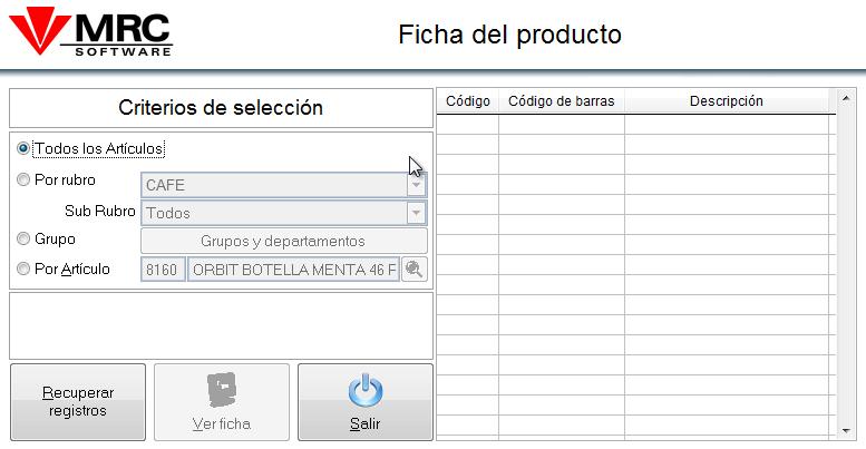 Ficha del producto La ficha del producto, permite al usuario, ver toda la información de cada producto, para un local en particular.