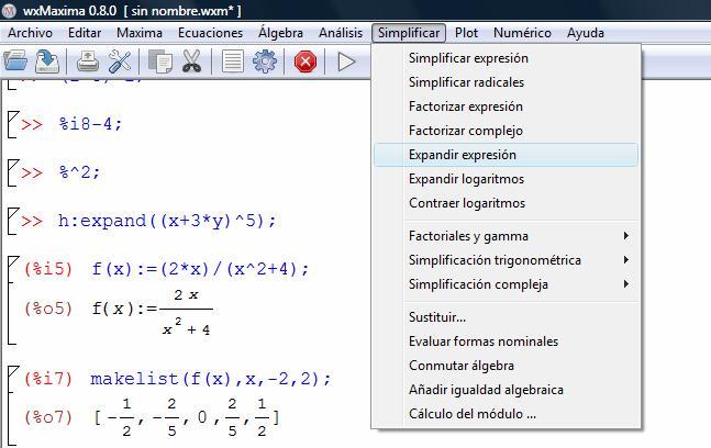 BREVE INTRODUCCIÓN A MAXIMA 9 MAXIMA permite calcular límites de funciones utilizando el comando limit(expr, x, val, dir) que calcula el límite de expr cuando la variable x