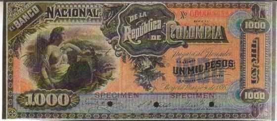 Banco Nacional, mil pesos, 1895 CURIOSIDADES Billete de la fraternidad y la amistad República de El Salvador: Encontramos este billete en una colección mundial de billetes de banco, y nos pareció