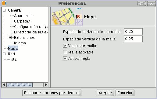 2.4.4 Mapa (nuevo) Desde esta sección de la ventana de preferencias puede personalizar como desea trabajar con sus documentos de mapas.
