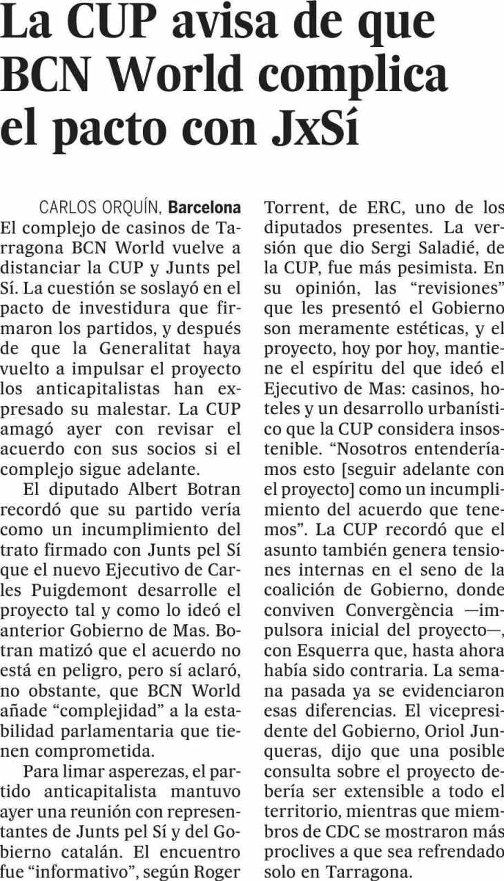 El País (Ed. Cataluña) Barcelona 17/02/16 Prensa: Diaria Tirada: 31.
