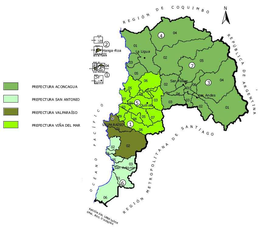 19 Una división de la región implicaría, necesariamente, una restructuración de la Prefectura de Valparaíso. Mapa 5.