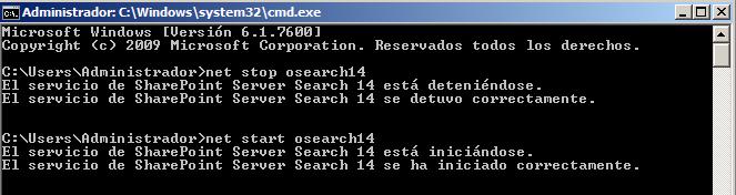 comandos: net stop osearch14 net start oseach14 8.