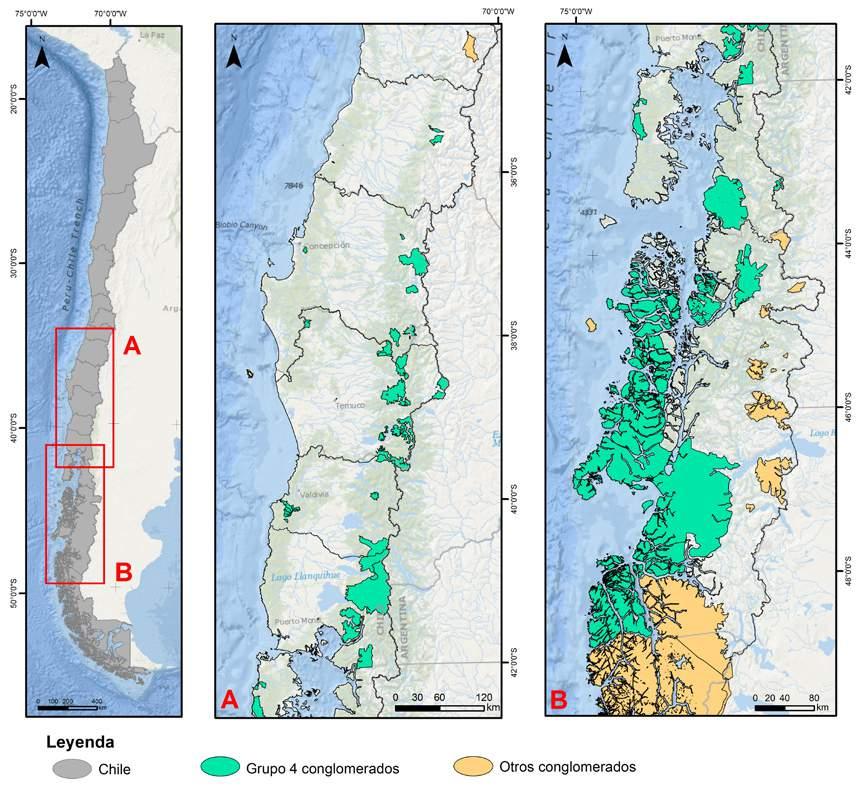 Resultados Zonas del altiplano y cordillera chilena, específicamente de las regiones de Atacama, Arica y Parinacota, Antofagasta y Tarapacá están agrupadas en el grupo 3 (Figura 1, Figura 1), sumando