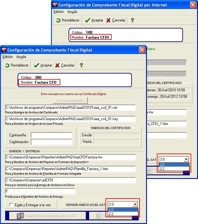 Reformas Fiscales 2012: Anexo 20, Continuación - Validación de versión Anexo 20 para CFDI/CFD Dentro de los conceptos se podrá indicar en qué versión deseas que se genere el archivo XML para la