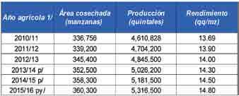 3% de la superficie cosechada se encuentra concentrada en 7 departamentos: Petén (17.0%),